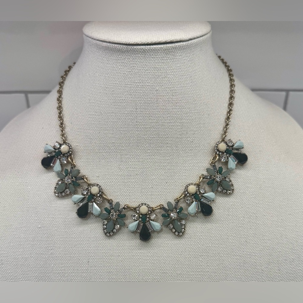 ✨ Banana Republic Statement Necklace – Blue & Black Crystal Floral Design
